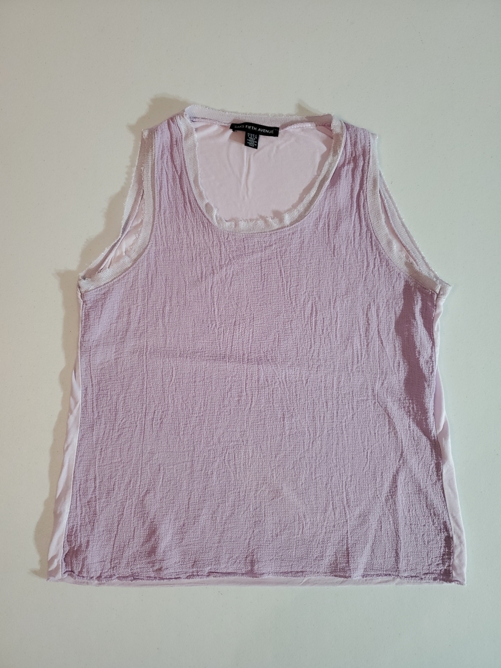 Saks Fifth Avenue Large Light Lavender Textured & Knit Linen Tank Top